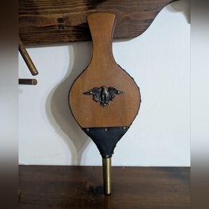 Vintage Wooden Fireplace Bellows with Brass Eagle Emblem - Rustic Americana Prim